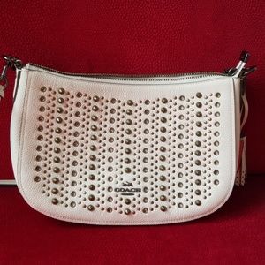Coach white leather studded bag